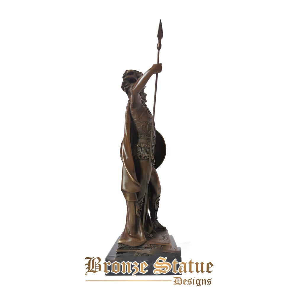 Bronze medieval roman warrior with spear and shield statue sculpture antique soldier figurine statuette for home decor