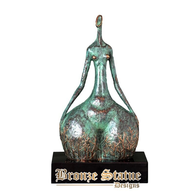 Abstract tree girl statue sculpture brass modern art greenish collectible figurine upscale indoor home decoration