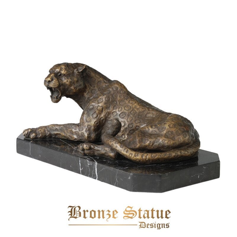 Leoparden-Statue aus Bronze, Tierwelt, Tierskulptur, Kunst, natürlicher Marmorsockel, Bürotischdekoration, edle Geburtstagsgeschenke