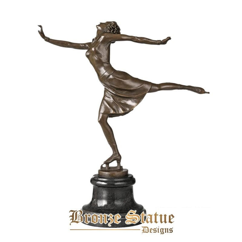 Estátua de menina de patinação de dança de bronze de 36cm dançarina de patinação no gelo estatueta escultura presentes de arte decoração para casa