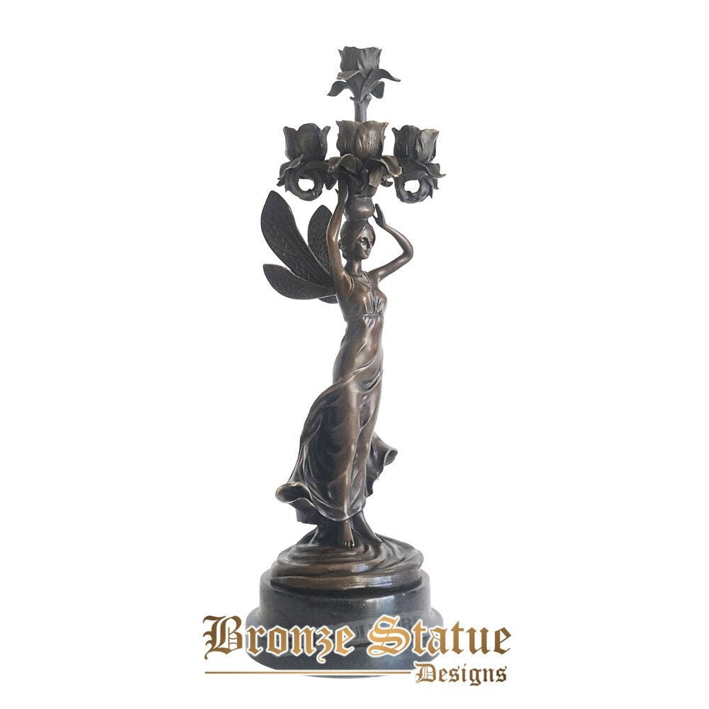 Bronze female candle holder statue maiden rose candlestick sculpture art home table decoration