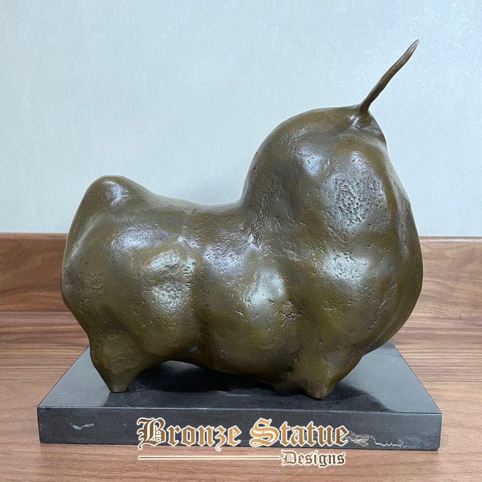 Bronze abstract bull statue animal sculpture marble base classy home decoration figurine art hot casting