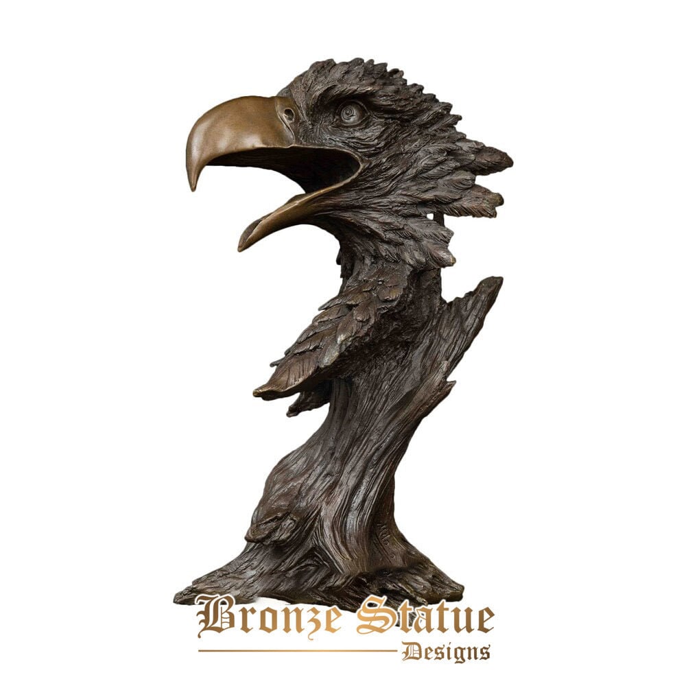 Wildlife eagle head statue pure bronze falcon hawk figurine art animal bust sculpture for office desktop decor