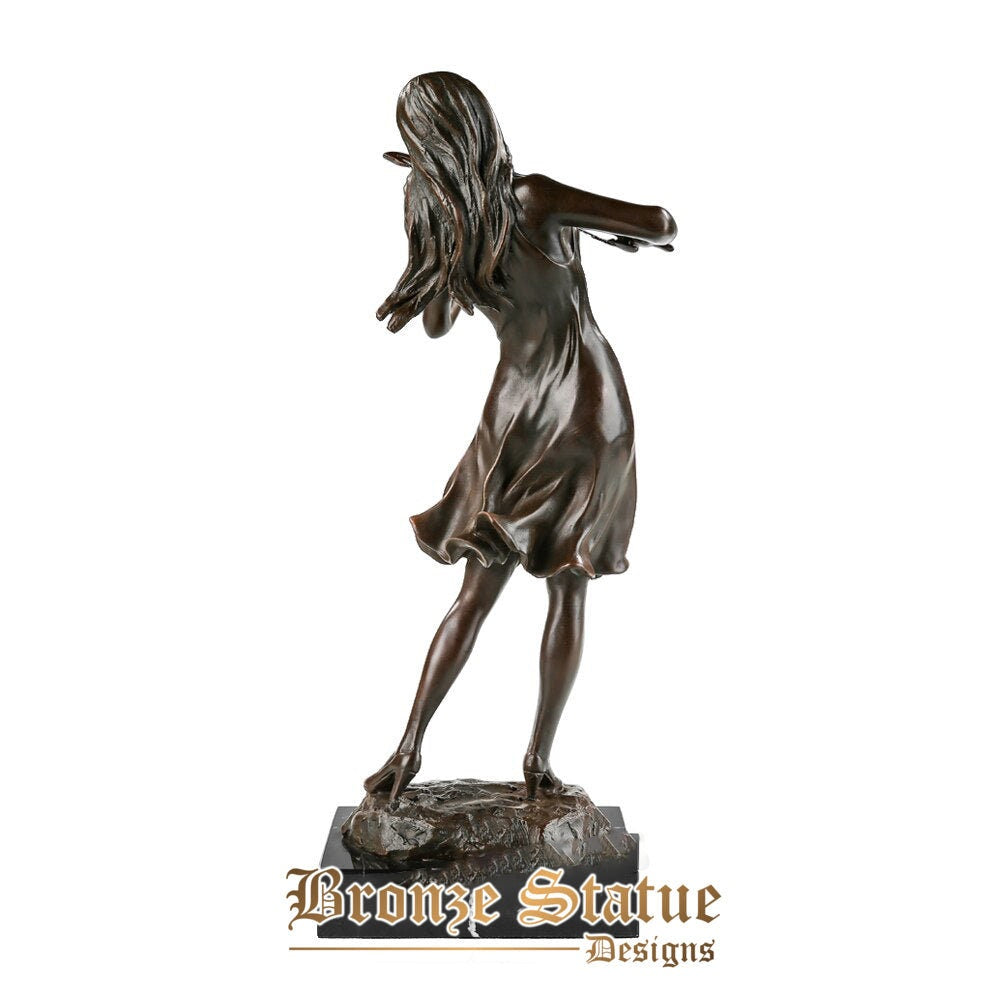 Female violin player sculpture violinist statue hot cast bronze exquisite modern music art girl room home decor ornament