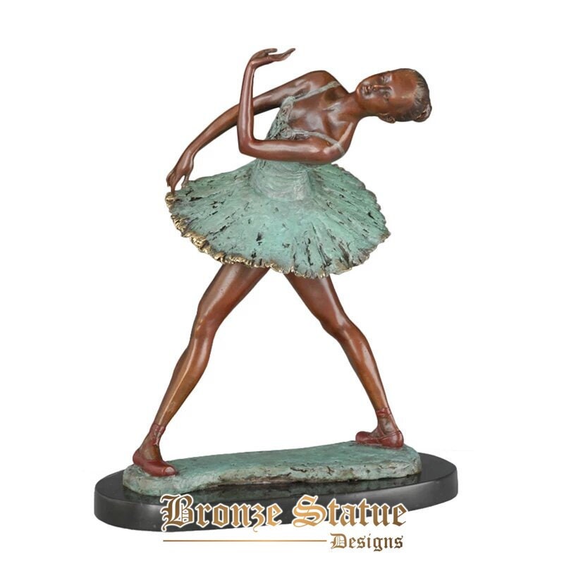 Estátua de bailarina escultura de dança feminina menina dança arte moderna bronze esverdeado fino sala de estar decoração do quarto das meninas presentes
