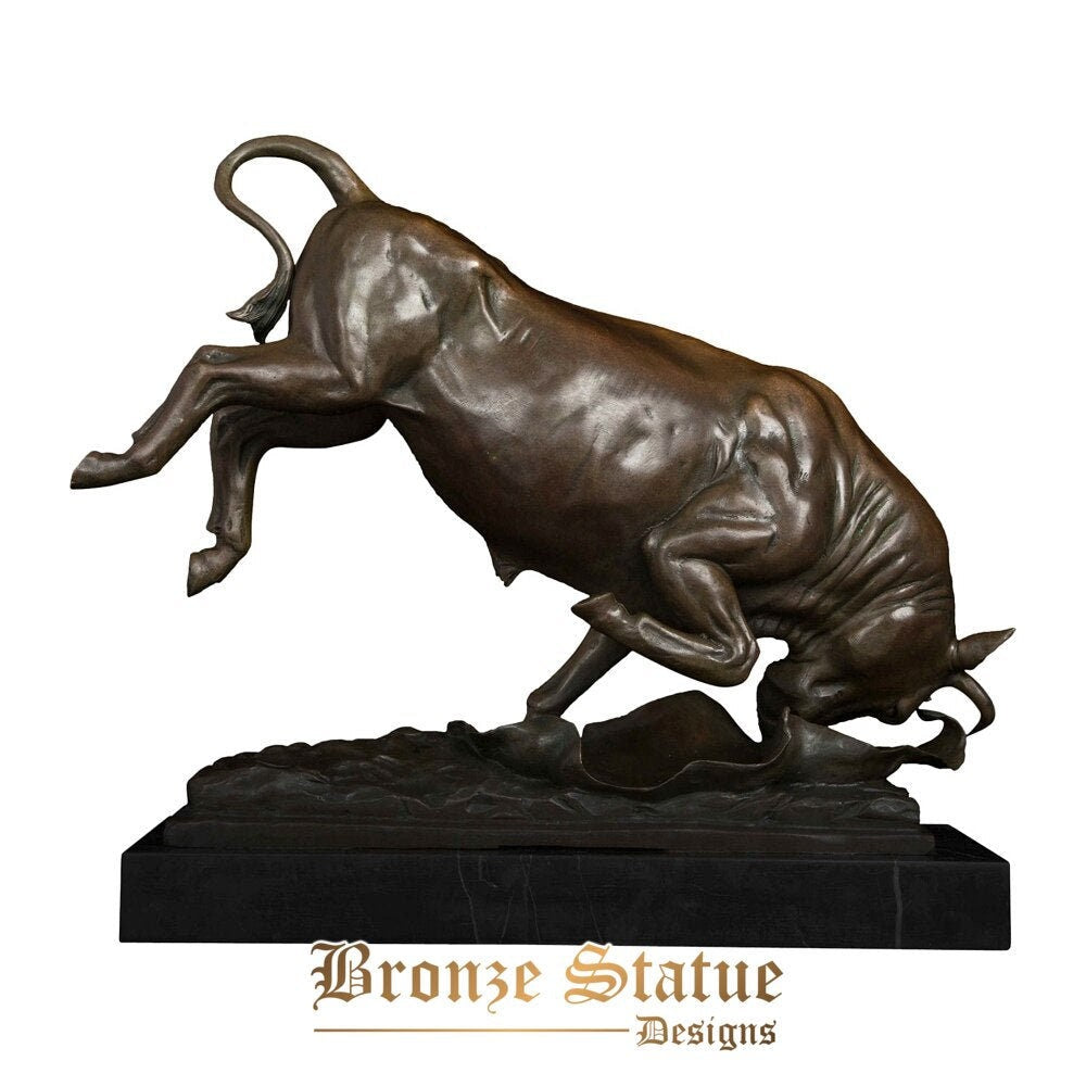 Bronze spanish bullfight bull sculpture statue copper cattle figurine with marble base for office decor