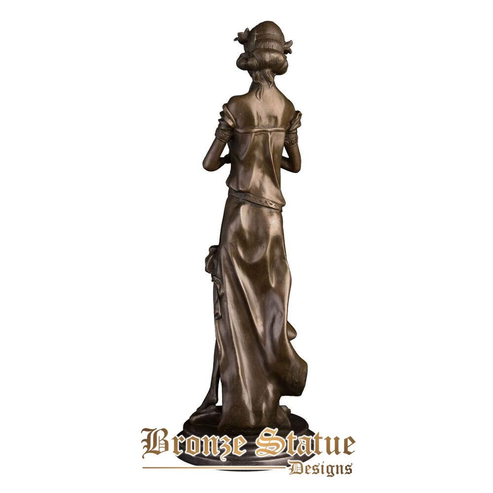 Pretty female with long flute statue bronze female music sculpture figurine art home decoration