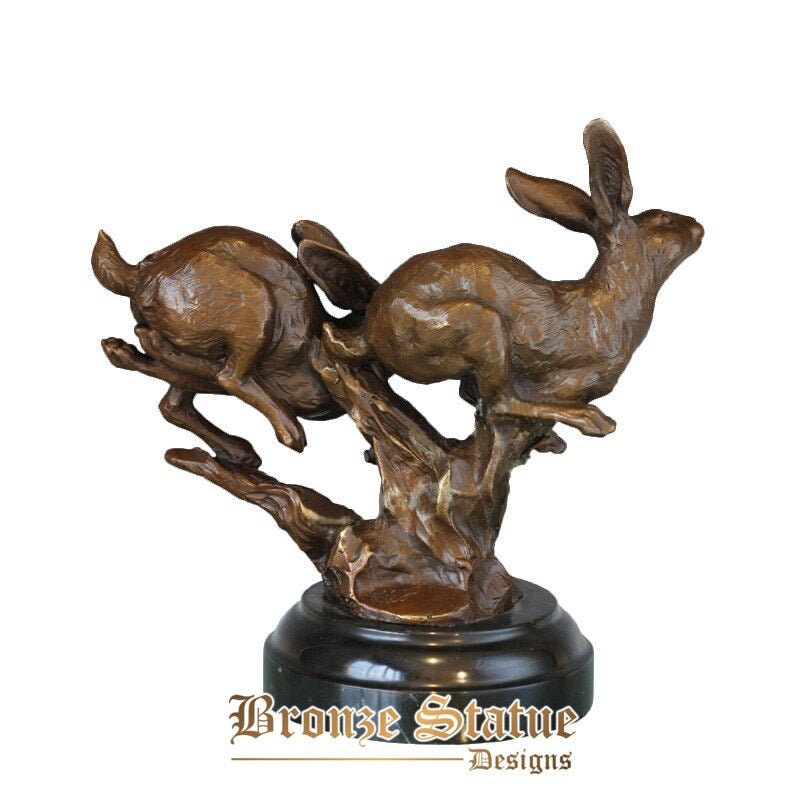 Couple rabbit bronze statue sculpture feng shui animal figurine chinese zodiac art gorgeous living room decoration