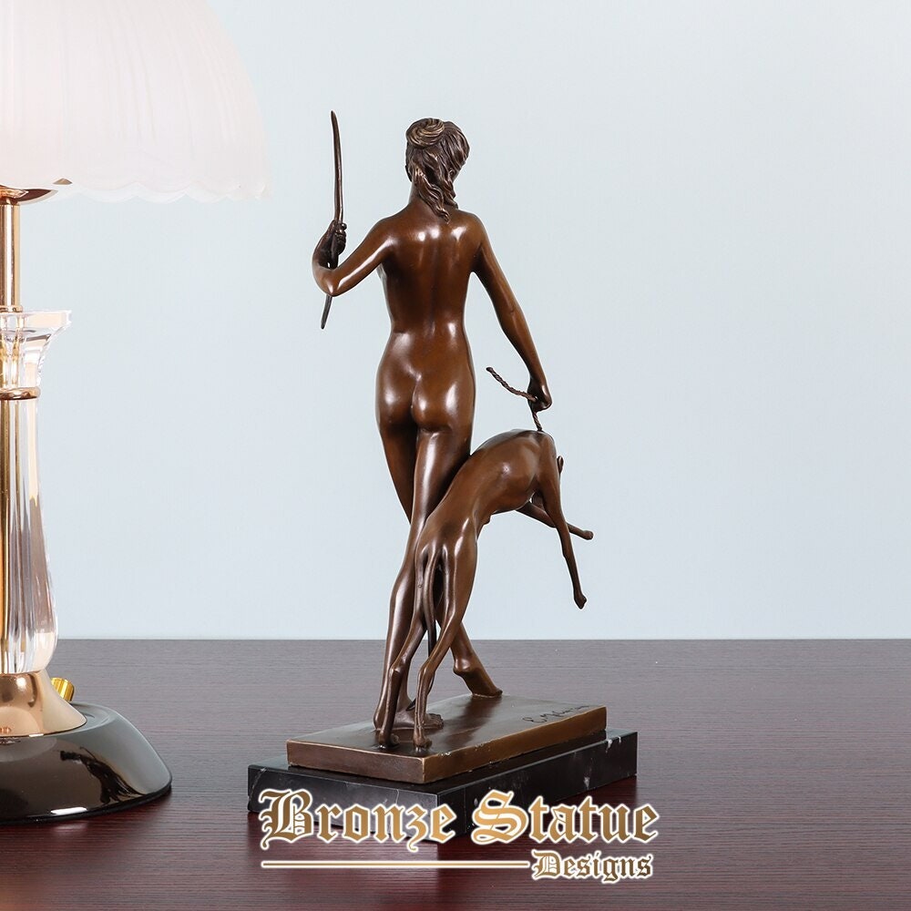 Bronze greek mythology goddess diana artemis statue antique hunter sculpture art classy home decor