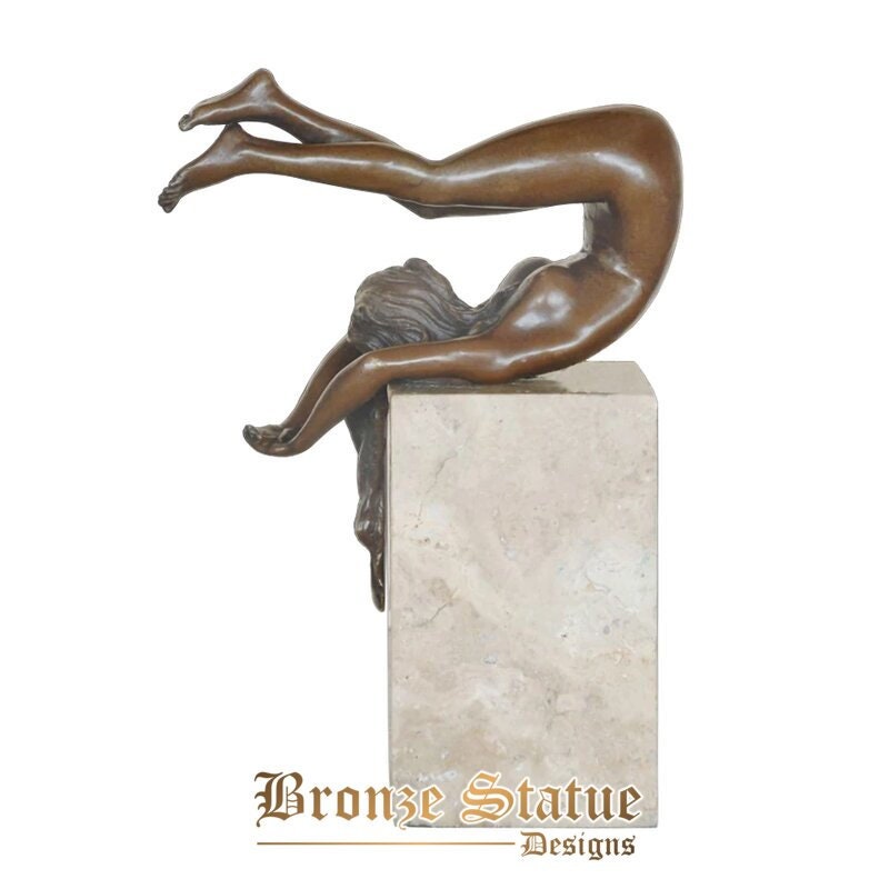 Bronzo sexy ragazza nuda statua scultura moderna nudo femminile arte erotica decorazione base in marmo