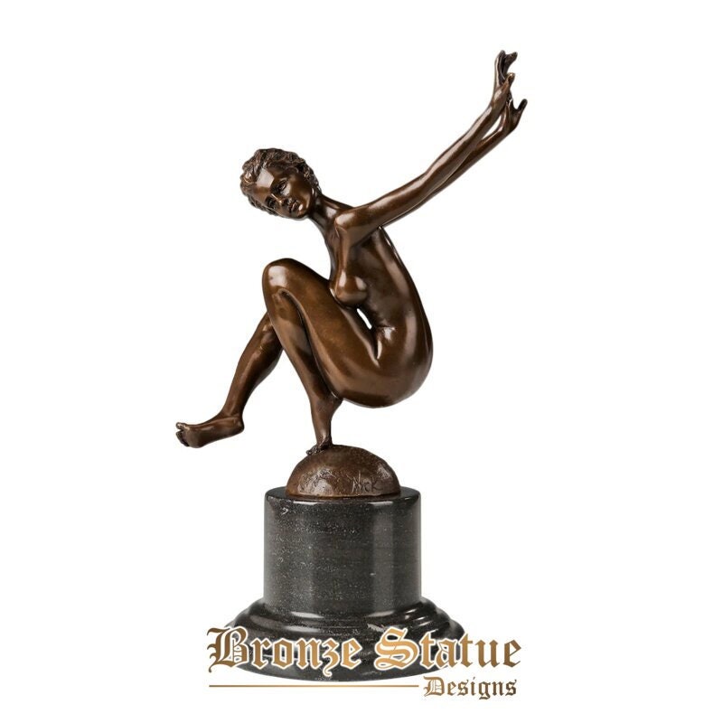 Nude female dance sculpture bronze modern girl art western young woman figurine brass indoor decoration accessories