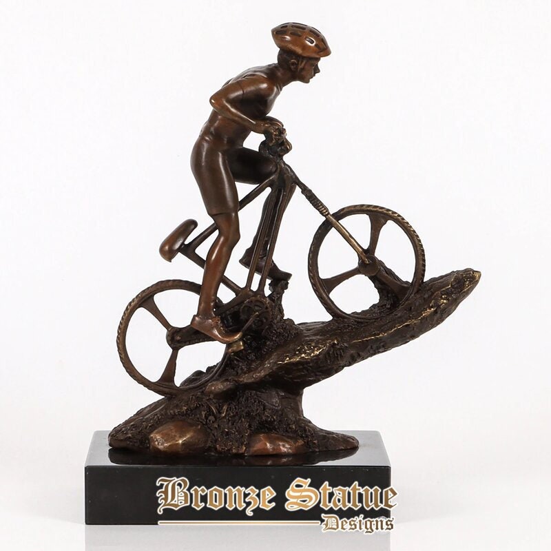 Man riding mountain bike bronze sculpture male cyclist statue sport figurine art home desk decor gifts