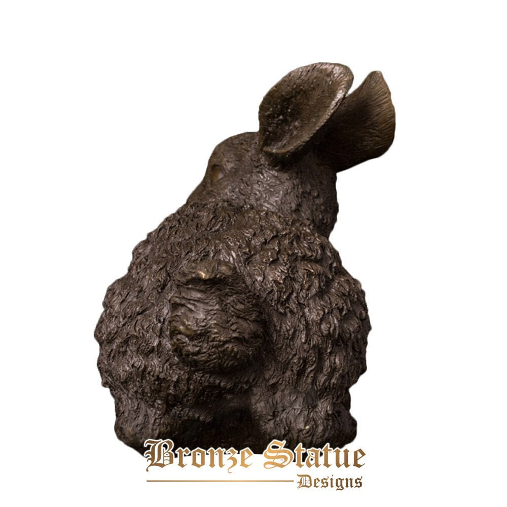 Pure bronze rabbit statue sculpture chinese zodiac hare feng shui lucky animal figurine vintage art for home
