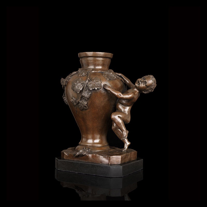 Bronze Vase | Flowers & Child Vase | Vase Sculpture