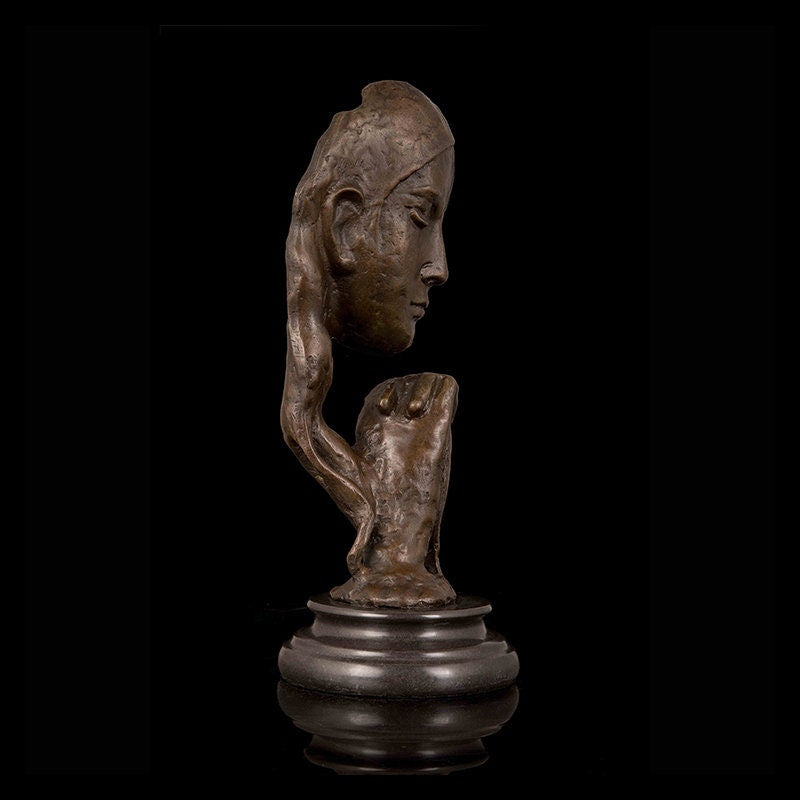 Preghiera femminile | Busto con testa in bronzo | Scultura religiosa