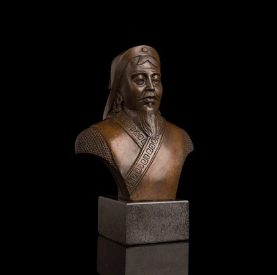 Genghis Khan Bronze Head Bust | Mongol Empire Statue | Warrior Sculpture