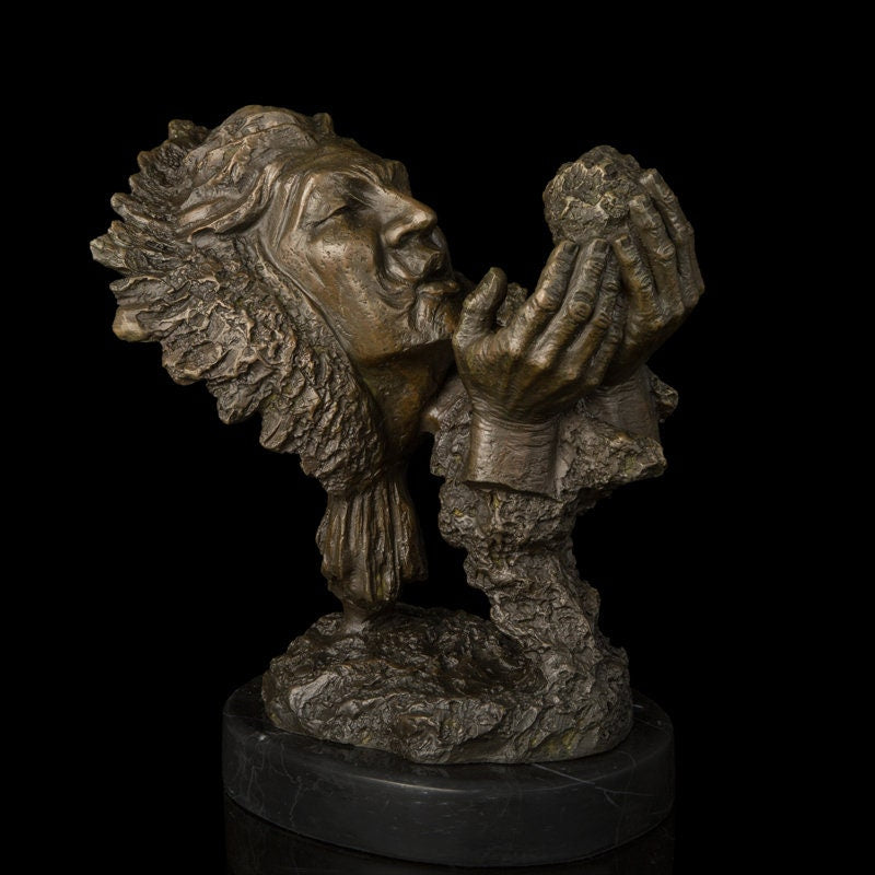 American Indian Bronze Statue | Head Bust Sculpture