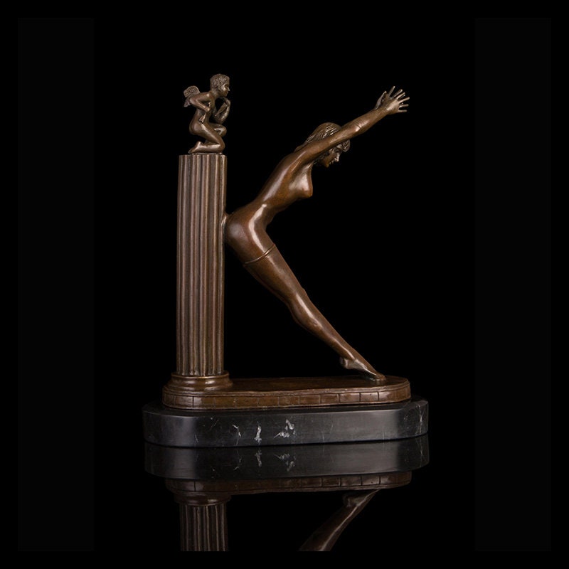 Baby Angel and Naked Female | Bronze Sculpture | Sexy Female Statue