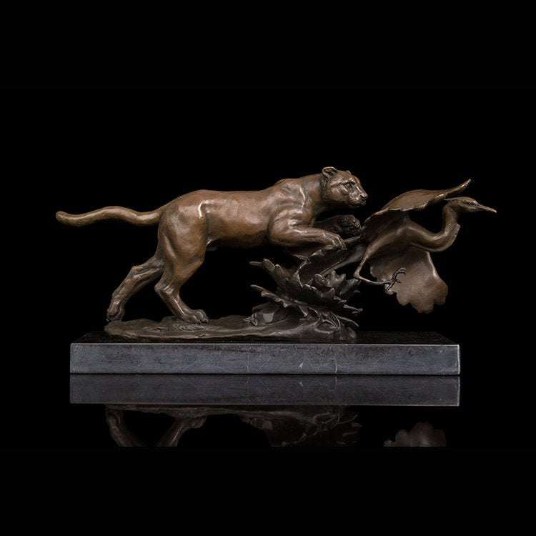 Wild Cat Hunting Bird | Panther | Cheetah | Leopard | Bronze Statue | Wildlife Sculpture