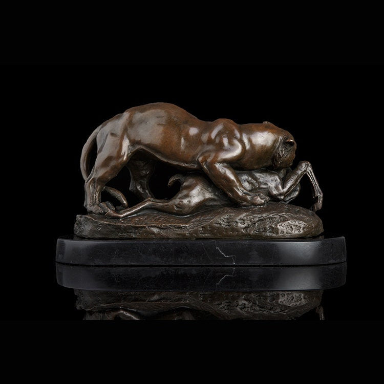 Cat Hunting Prey | Bronze Statue | Lion Sculpture
