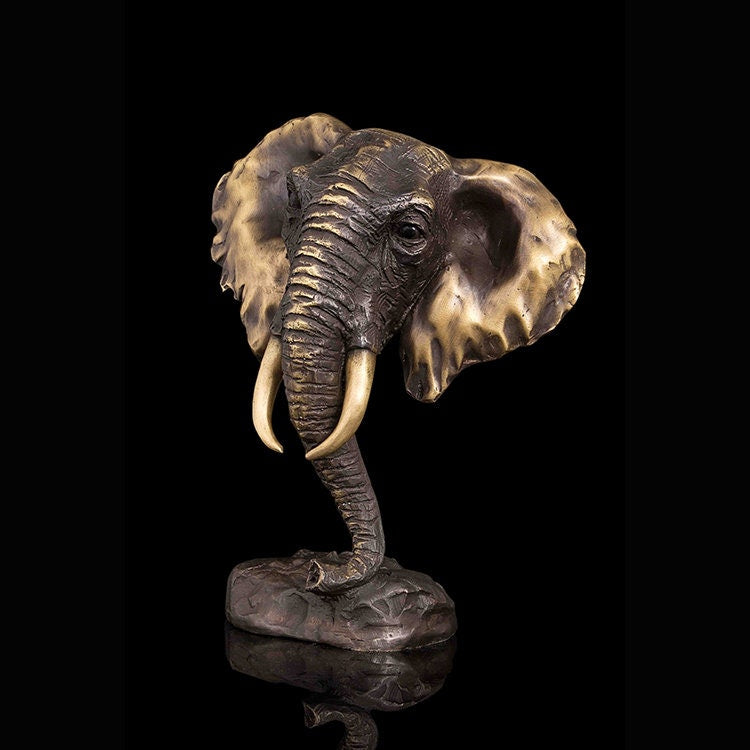 Elefantenkopf Büste | Bronzestatue | Tierskulptur