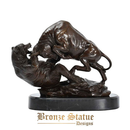 Wall street charging bull and bear vs fighting statue sculpture bronze stock market animal antique figurine art office decor
