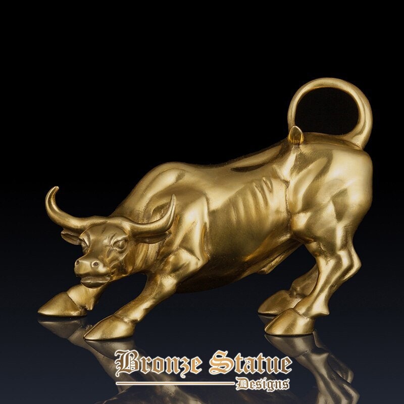 17 in | 43cm | Extra large wall street charging bull statue sculpture bronze brass famous animal figurine art home office decor business gifts