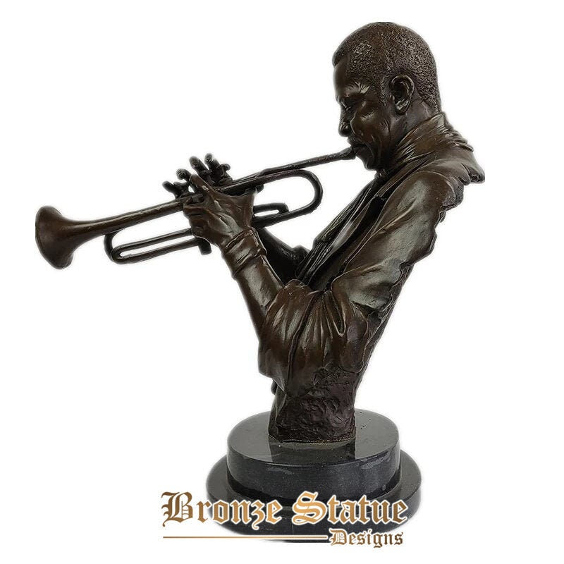 10in | 27cm | bronze famous bust sculpture bronze playing cornet man statue muscian player sculptures for home class hotel decor crafts