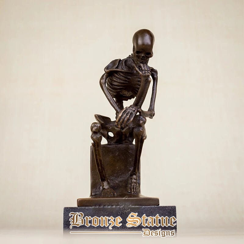 Bronze skeleton sculpture abstract bronze the thinker statue skull thinker statues antique art crafts home office decora