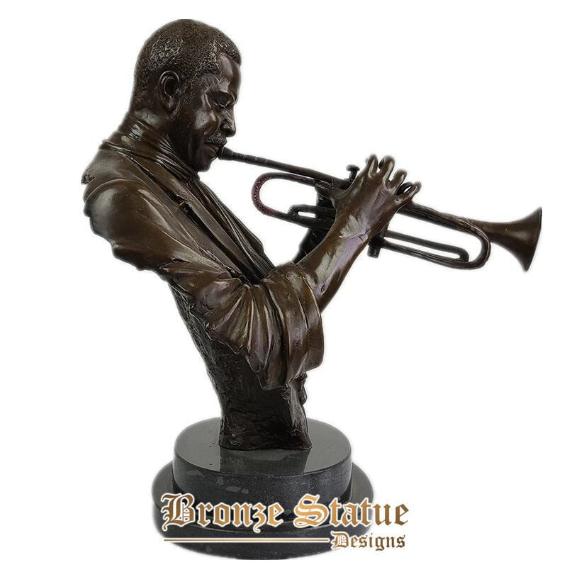 10in | 27cm | bronze famous bust sculpture bronze playing cornet man statue muscian player sculptures for home class hotel decor crafts