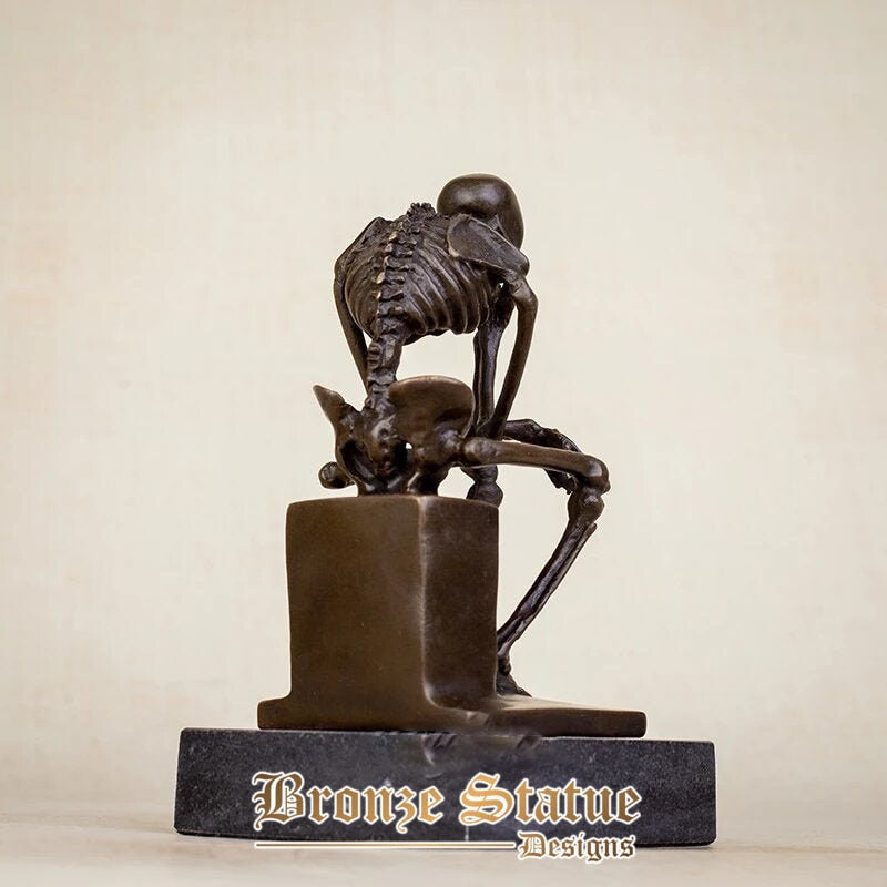 Bronze skeleton sculpture abstract bronze the thinker statue skull thinker statues antique art crafts home office decora
