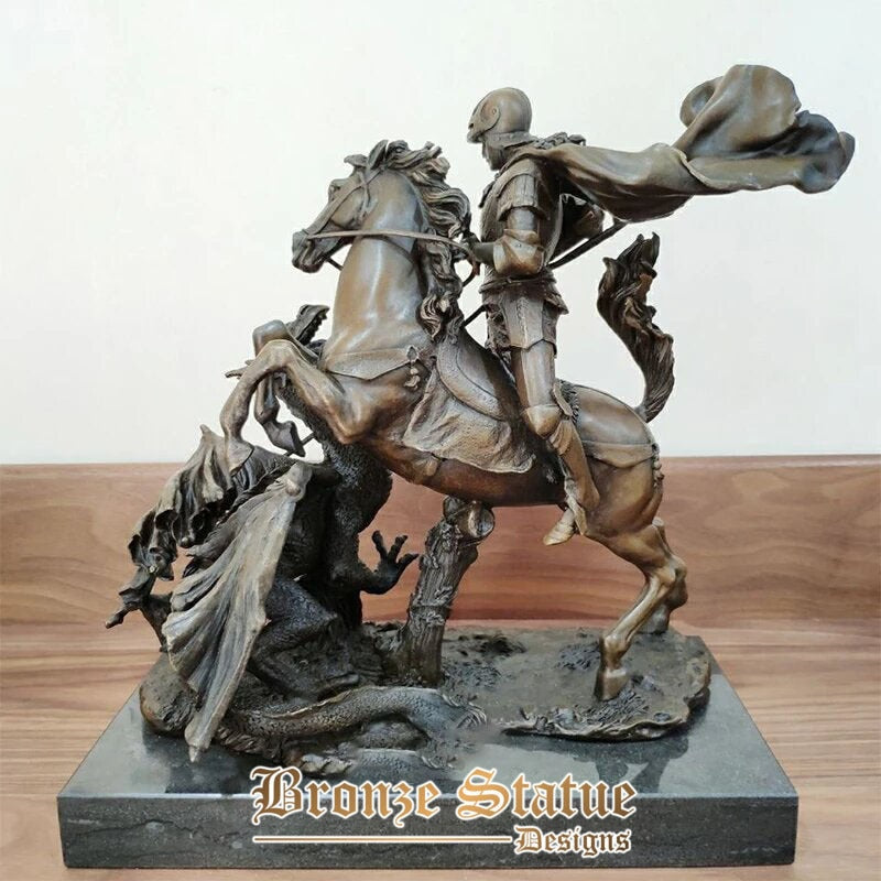 Bronze warrior sculpture medieval bronze knight statue western vintage art crafts with marble base for home decoration ornament