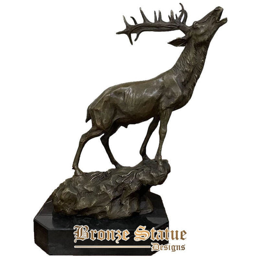 Bronzed finish elegant elk statue bronze elk sculpture wildlife sculptures with marble base for home decor ornament gifts