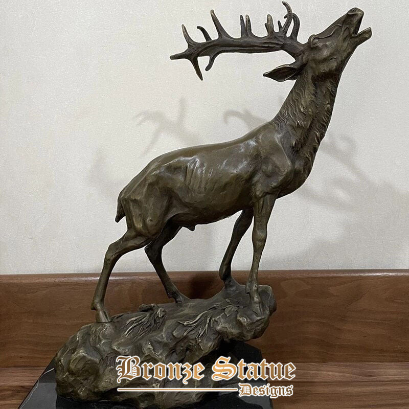 Bronzed finish elegant elk statue bronze elk sculpture wildlife sculptures with marble base for home decor ornament gifts