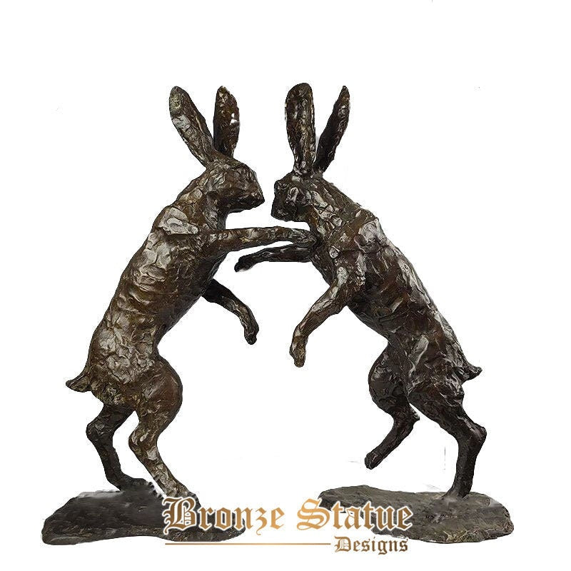 Bronze hare sculpture couple rabbits statue love animal figurine art crafts gift bronze fighting rabbit statues for home decor