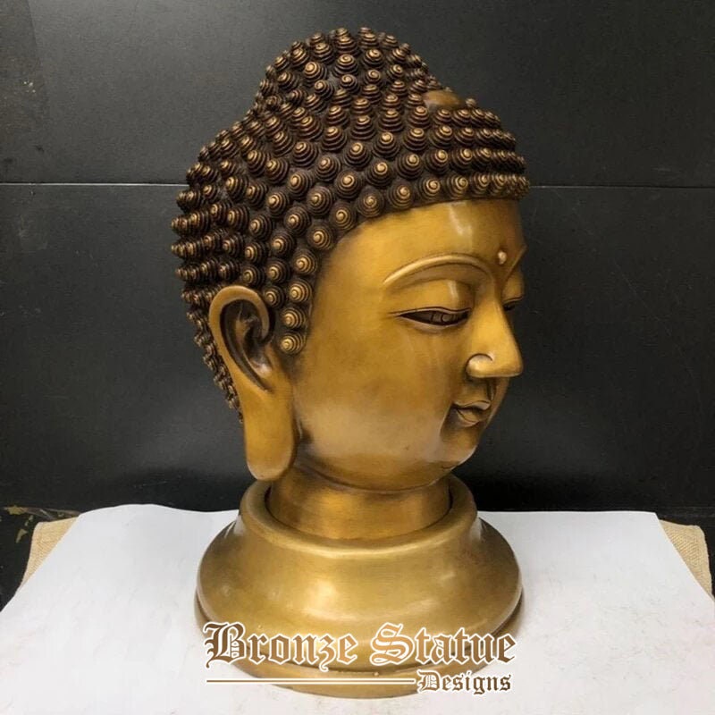 Estátua de cabeça de buda de bronze budismo tibetano chinês bronze dourado shakyamuni sakyamuni escultura de cabeça de buda arte artesanato ornamento