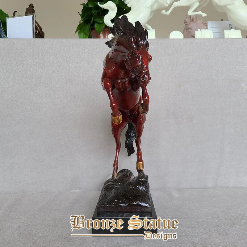 Escultura de cavalo de bronze estátua de cavalo de bronze antigo artesanato de bronze fundido estatuetas de cavalo com base de mármore para decoração de escritório doméstico
