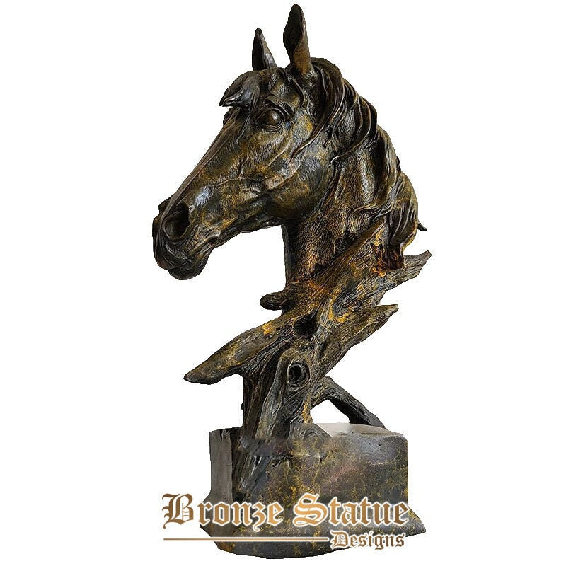14in | 38cm | bronze horse head sculpture antique bronze horse head bust statue animal statues for home office decor ornament crafts