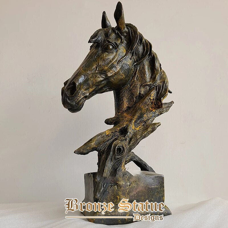 14in | 38cm | bronze horse head sculpture antique bronze horse head bust statue animal statues for home office decor ornament crafts