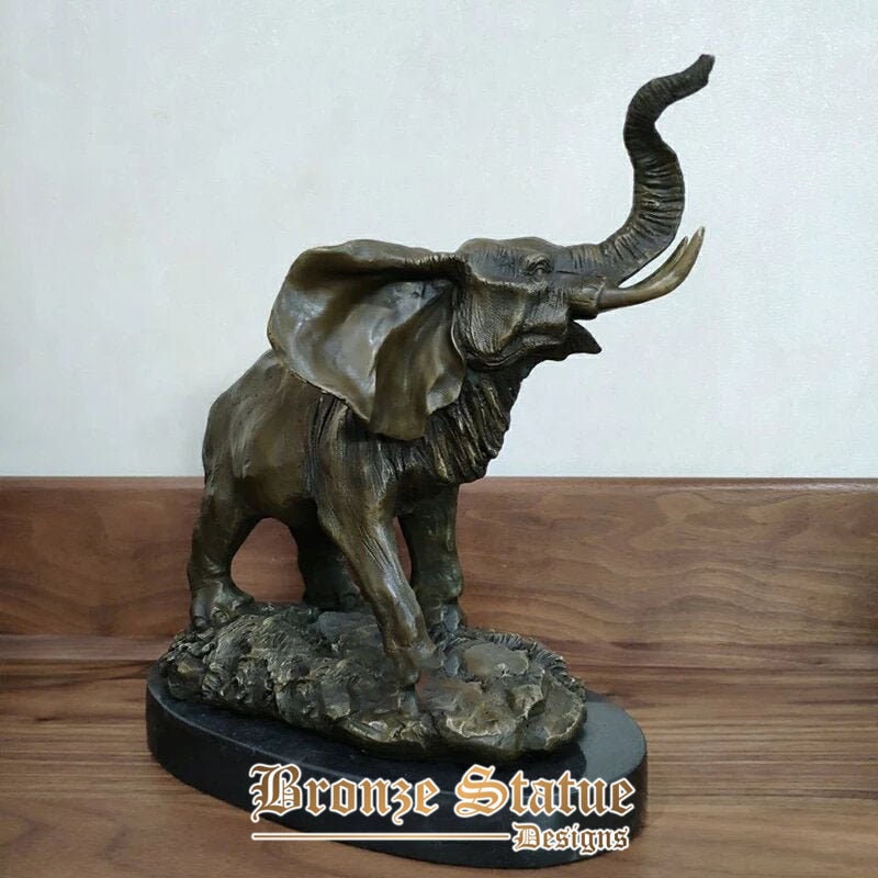 11in | 30cm | Escultura de elefante de bronze elefante ambulante estátua de bronze de bronze fundido artesanato animal para escritório em casa decoração do hotel