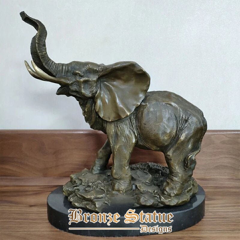 11in | 30cm | Escultura de elefante de bronze elefante ambulante estátua de bronze de bronze fundido artesanato animal para escritório em casa decoração do hotel