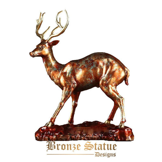 11in | 28cm | bronze deer statue modern art bronze deer sculpture animal bronze casting figurine for home decor desktop ornament gifts