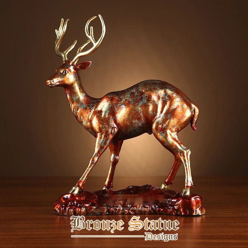 11in | 28cm | bronze deer statue modern art bronze deer sculpture animal bronze casting figurine for home decor desktop ornament gifts