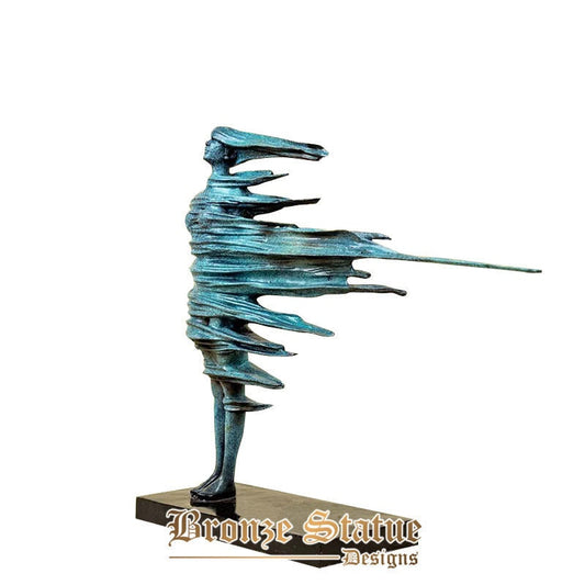 21in | 53cm | abstract bronze girl statue in strong wind | modern art female body | bronze sculpture for hallway | home decor large gift