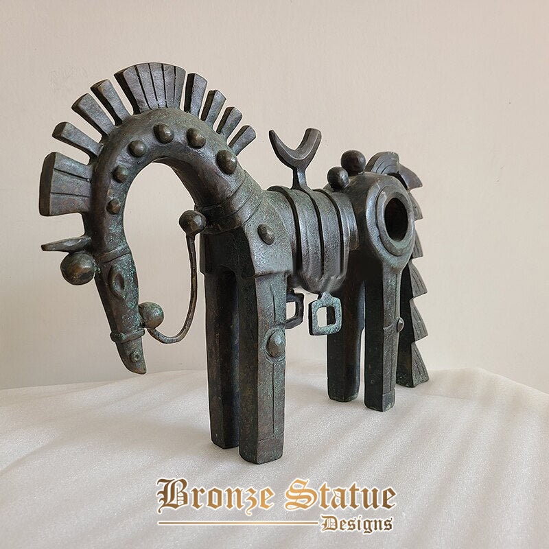 Arte abstrata escultura de cavalo de bronze | estátua de cavalo de bronze vintage | artesanato de animais antigos para casa | ornamento de decoração de escritório