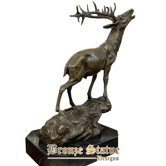 Bronzed finish elegant elk statue | bronze elk sculpture wildlife sculptures with marble base for home decor ornament gifts