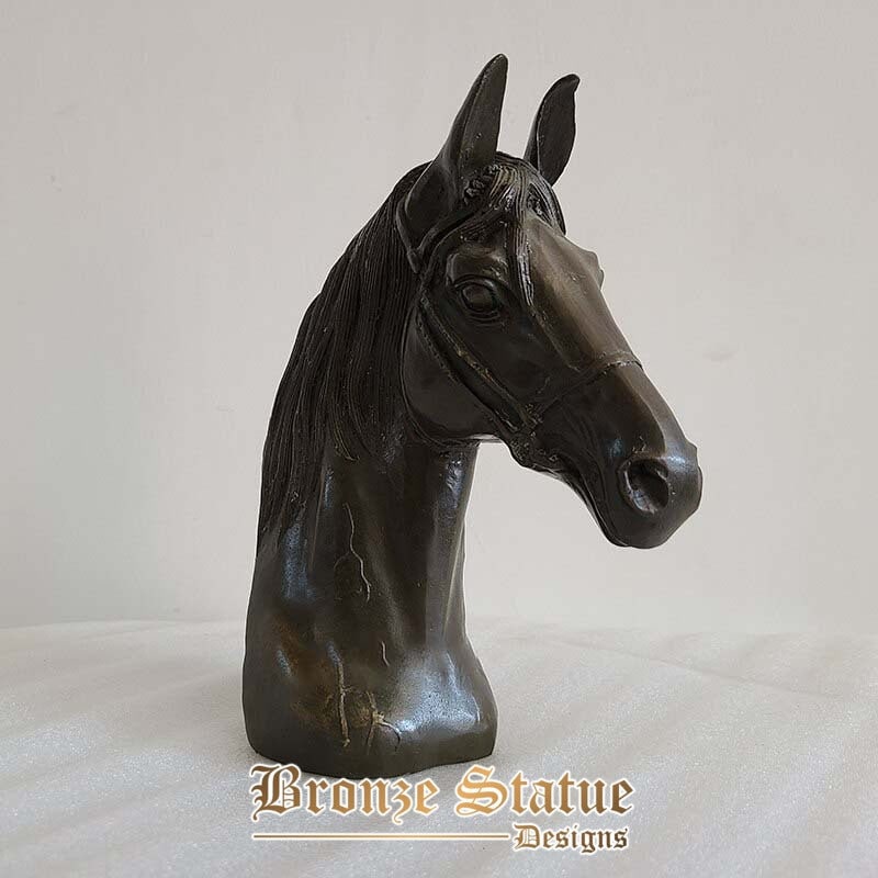 Bronze horse head sculpture animal bust sculpture horse head bronze statues for home office decor ornament antique crafts
