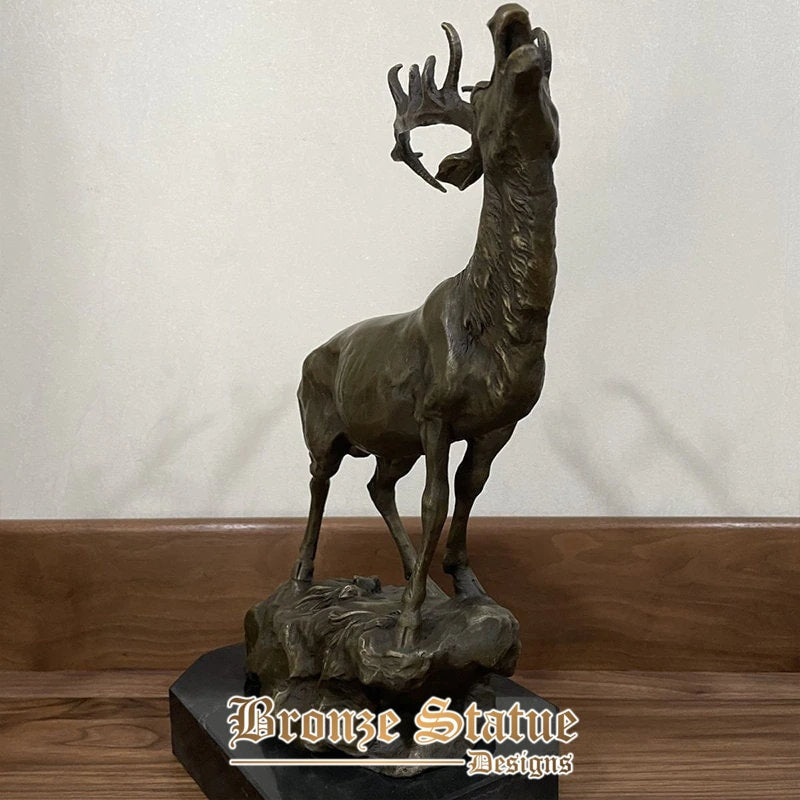 Bronzed finish elegant elk statue | bronze elk sculpture wildlife sculptures with marble base for home decor ornament gifts