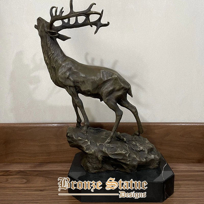 Bronzed finish elegant elk statue | bronze elk sculpture wildlife sculptures with marble base for home decor ornament gifts