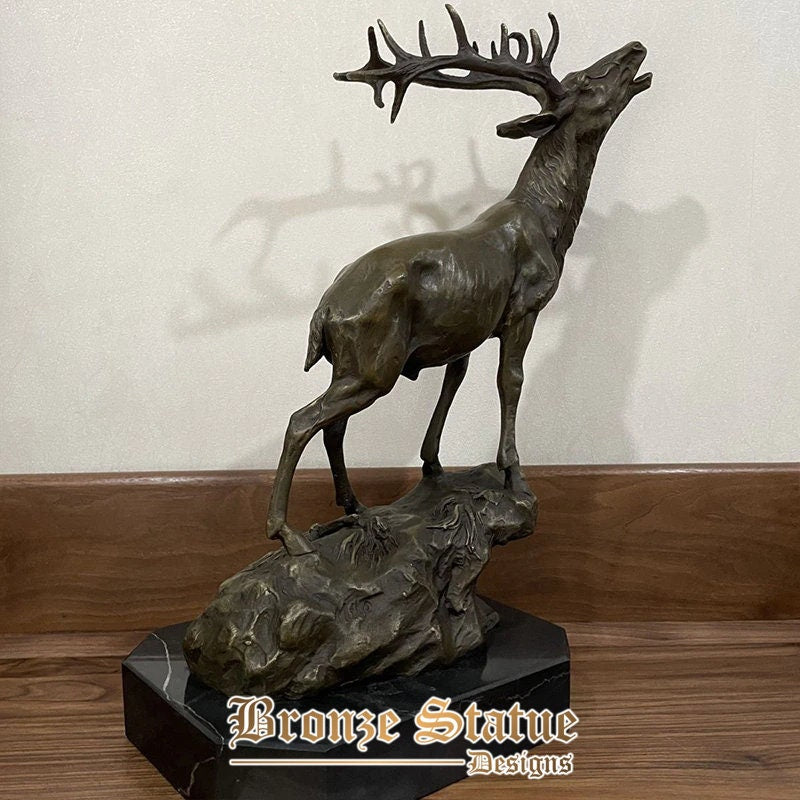 Estátua de alce elegante acabamento bronzeado | Esculturas de animais selvagens de escultura de alce de bronze com base de mármore para presentes de ornamento de decoração para casa